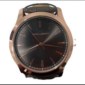 Faux Rose gold watch, modern style watch face with faux alligator leather strap